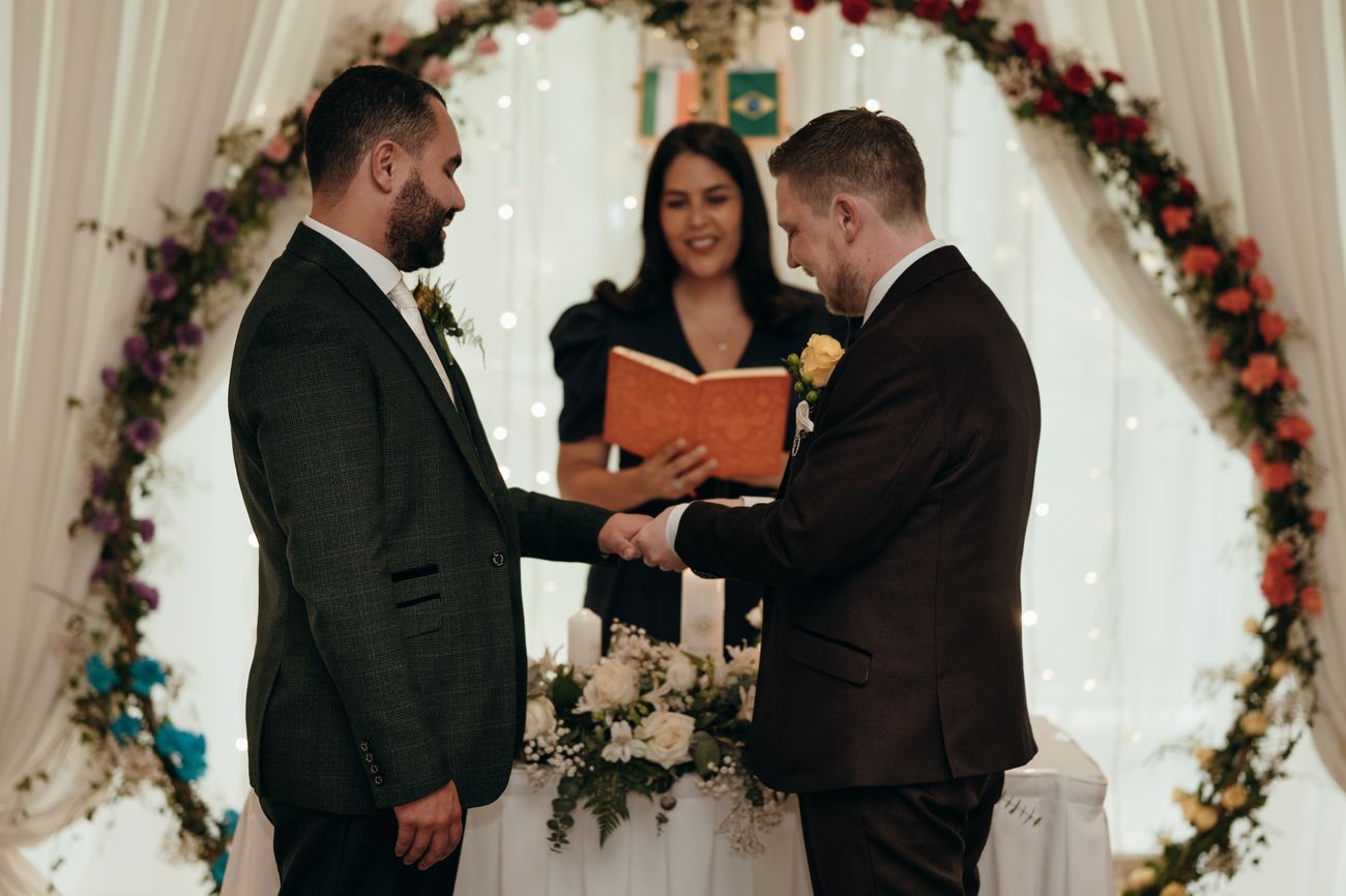Exchanging rings during ceremony